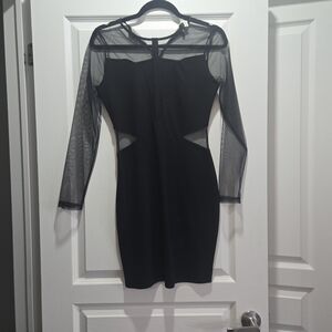 Black Mesh Sleeve Cutout Bodycon Dress
